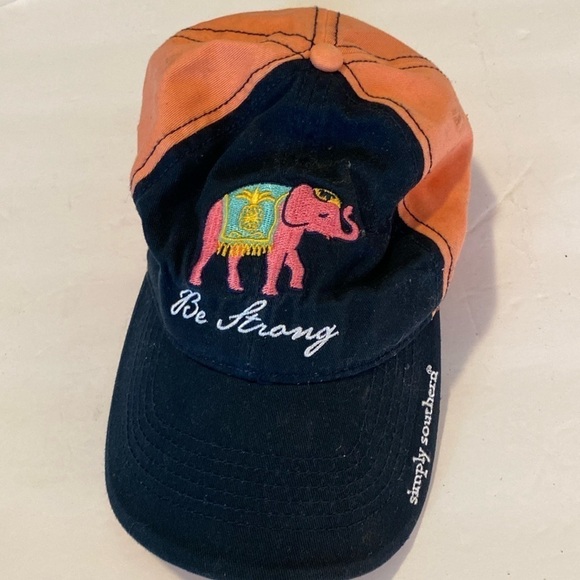 Simply Southern be strong women’s ball, cap adjustable peach, navy pink elephant - Picture 1 of 5
